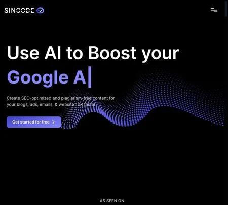 Screenshot of the site of SinCode AI