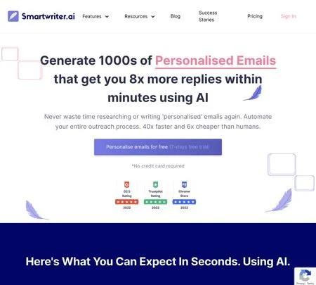 Screenshot of the site of Smartwriter