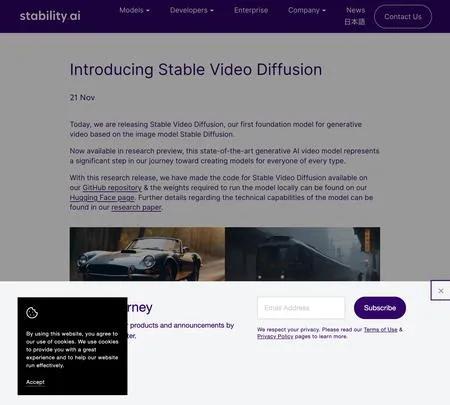 Screenshot of the site of Stable Video Diffusion