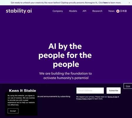 Screenshot of the site of stability.ai