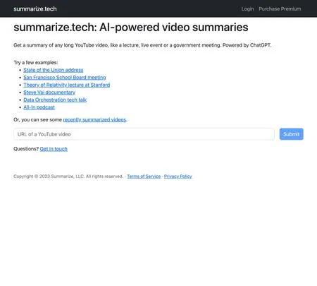 Screenshot of the site of summarize.tech