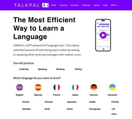 Screenshot of the site of TalkPal
