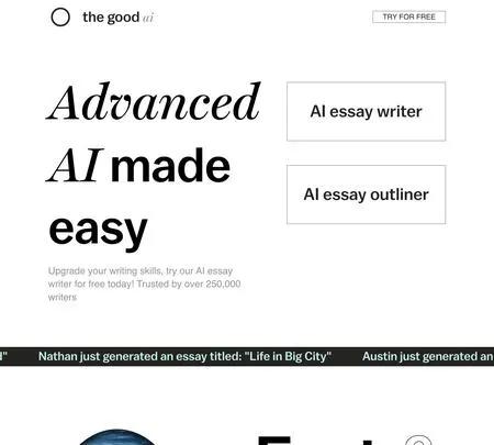 Screenshot of the site of AI essay writer