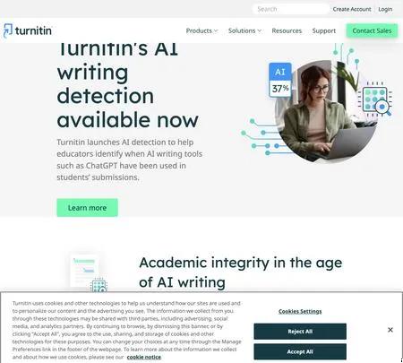 Screenshot of the site of Turnitin AI tools