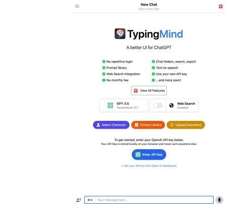 Screenshot of the site of TypingMind