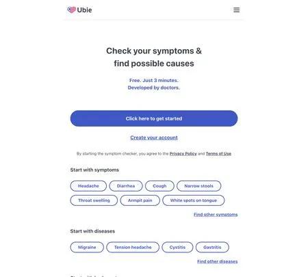 Screenshot of the site of Symptom Checker
