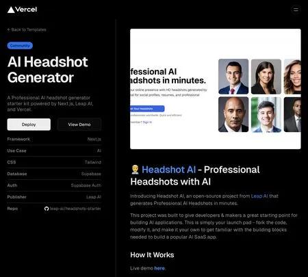 Screenshot of the site of AI Headshot Generator