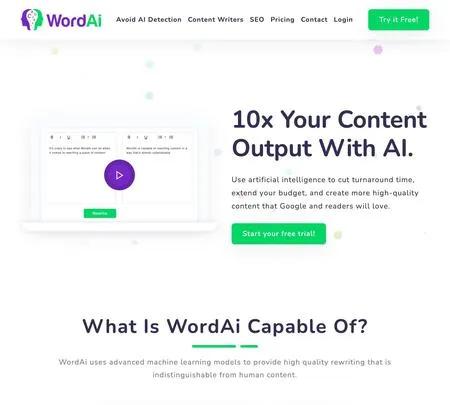 Screenshot of the site of WordAi