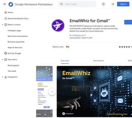 Screenshot of the site of EmailWhiz