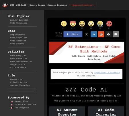 Screenshot of the site of Zzzcode